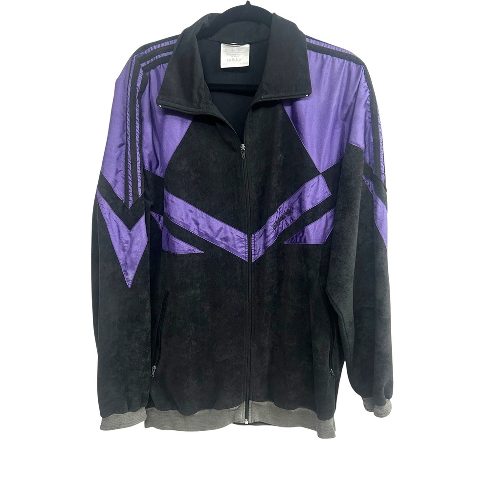 Vintage Adidas Originals Trefoil Track Jacket XL Black Purple 90s Streetwear